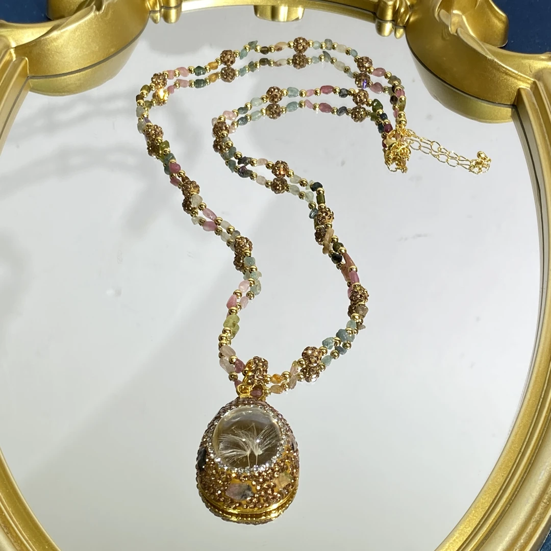 铜合金合成锆石项链 TTSD 白色永生花气质女士毛衣链 1293