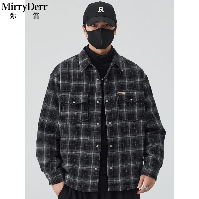 格子衬衫夹外套男士秋冬季2025新款加厚二翻领夹克男冬装服