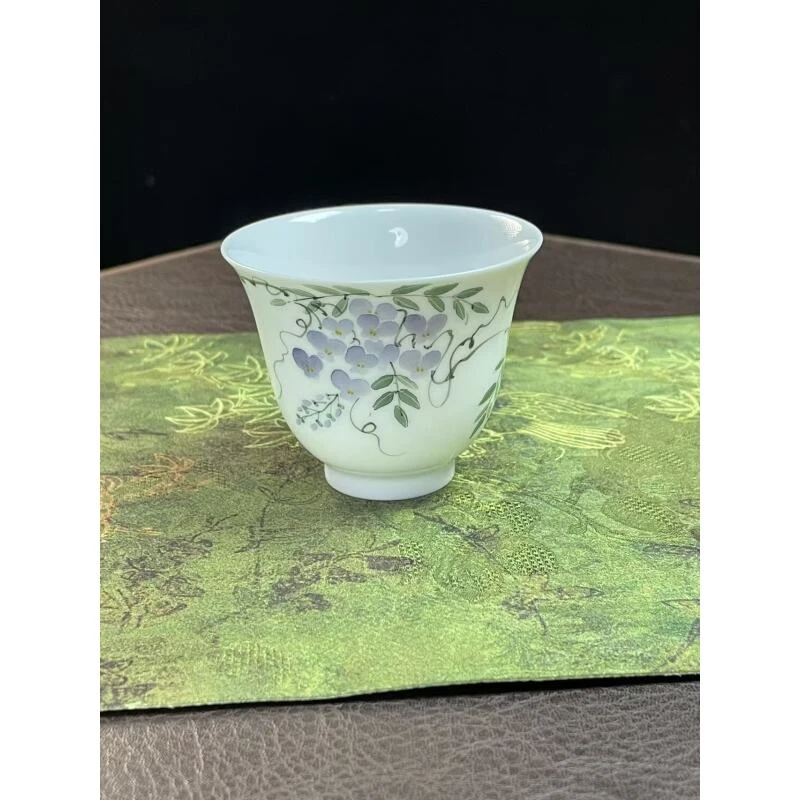 景德镇釉下五彩陶瓷茶杯玉泥手工胎手绘釉下彩杯子功夫茶具75ml