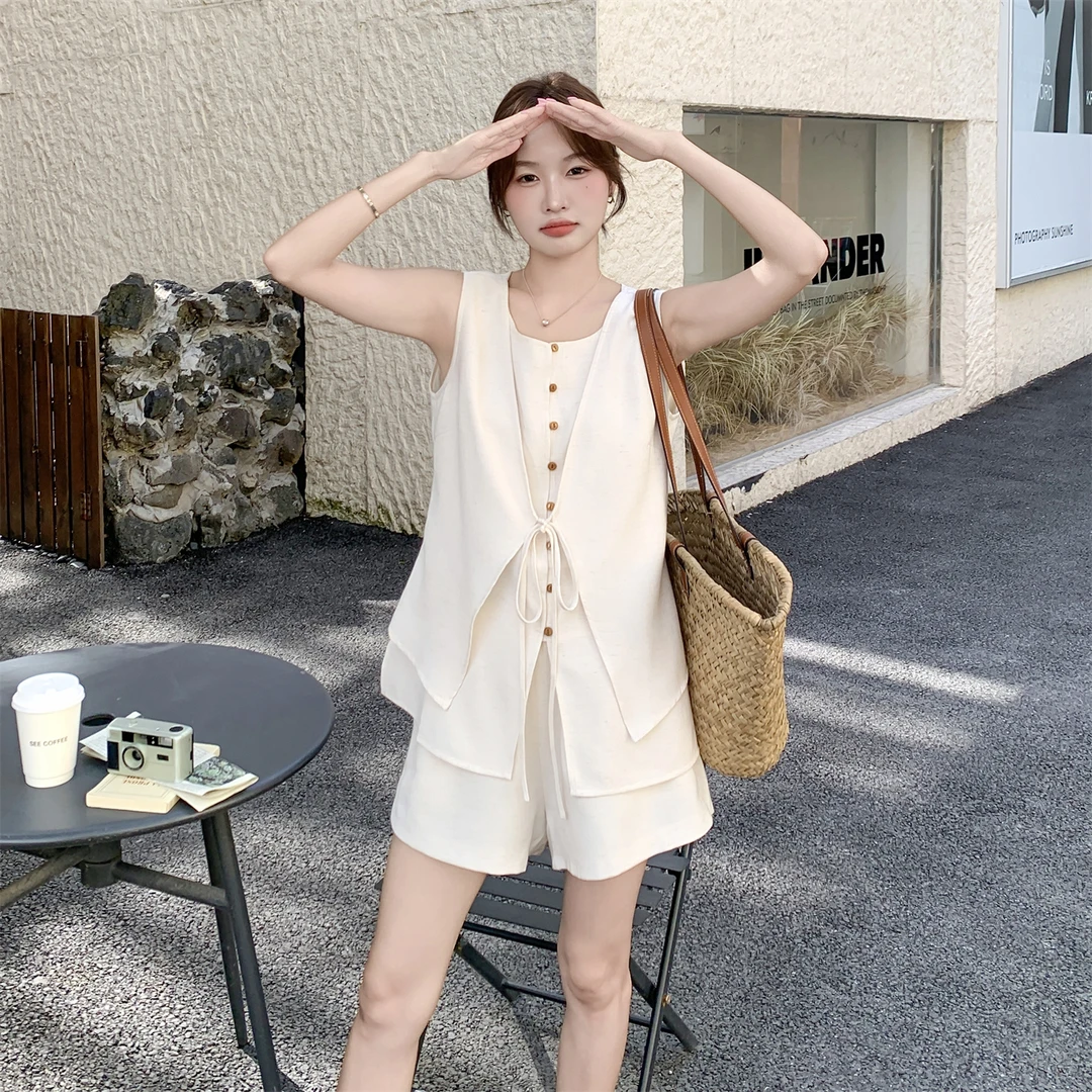 法式高级感老钱风气质套装女夏2025新款假两件无袖马甲短裤两件套
