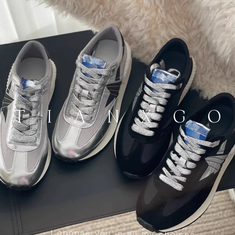 TIANXGO | 真皮星星明星同款新款厚底复古运动老爹鞋拼色阿甘鞋