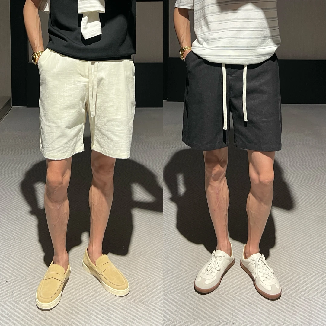 【老钱净奢】L*P苎麻混纺亲肤凉感百搭弹力腰头休闲短裤五分裤男士