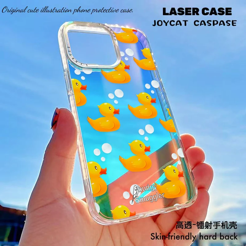 卡通透明镭射手机壳适用苹果华为vivo一加女硬壳散热磨砂防摔可爱