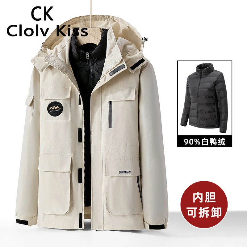 Clolv&Kiss小CK三合一冲锋衣男女鸭绒两件套户外防风防寒羽绒服外