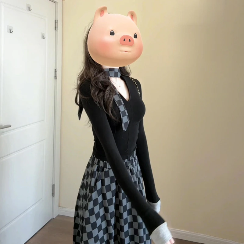 0098小香风两件套千金风法式格子连衣裙子春夏韩系穿搭套装长裙子