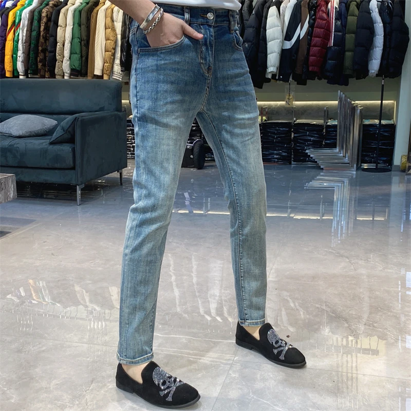 【也许家】新款男士夏季时尚个性简约修身弹力小脚牛仔裤JG8228