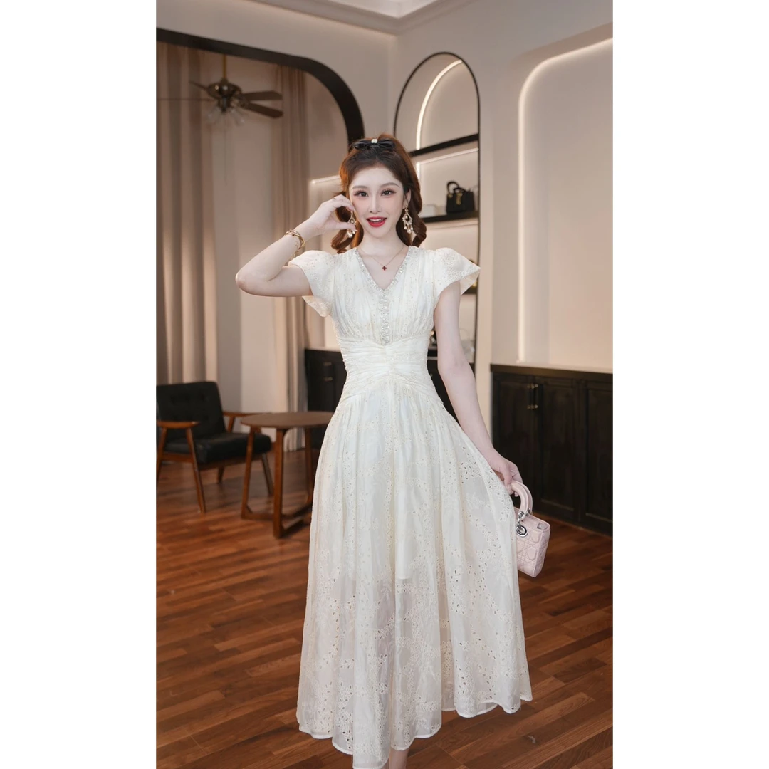 【岑岑专属】法式清新甜美茶歇裙轻职风连衣裙复古杏色优雅45220