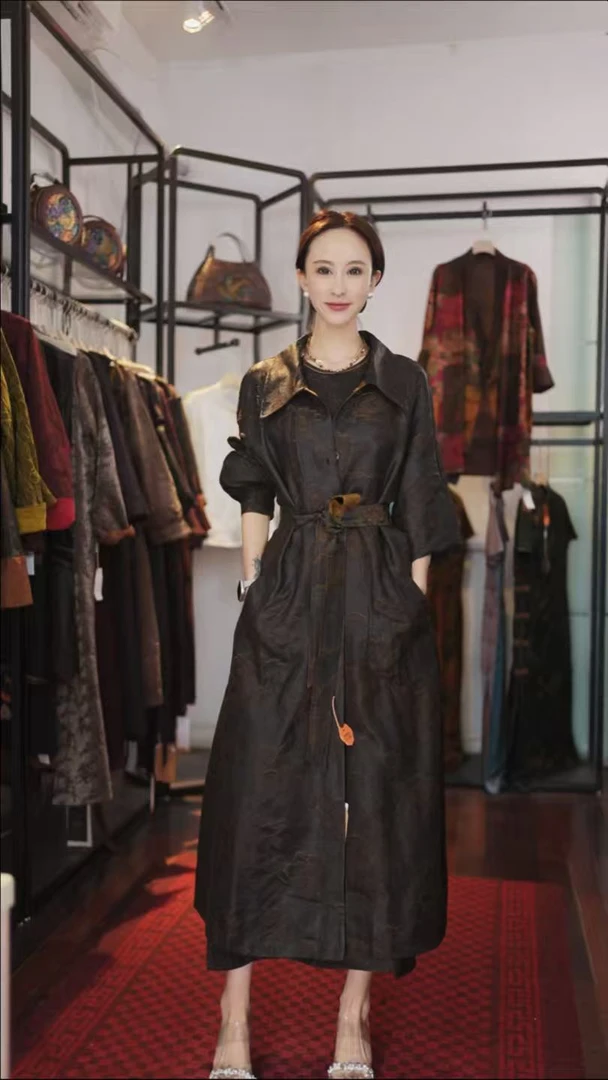 【骑袍流萤风衣】 古法老料金蚕大皮子风衣新中式复古高级感