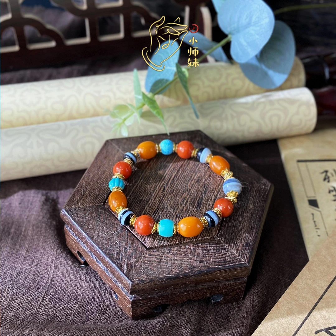 小师妹|南红玛瑙老蜡一线彩色手串