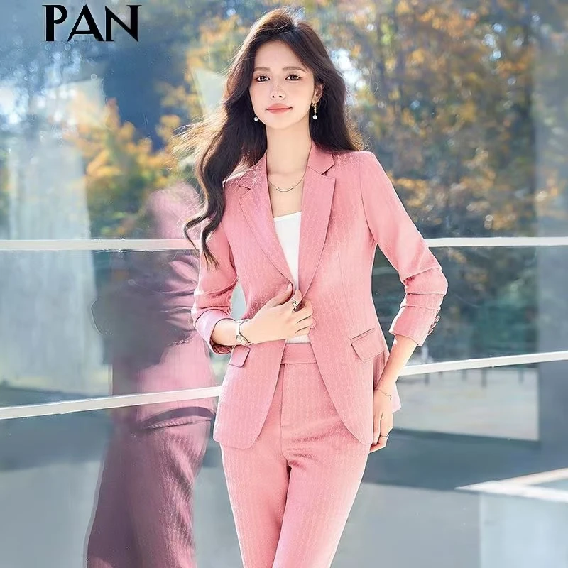 0332时尚新款气质女士新春韩系大码西装套装小西装工作服长袖