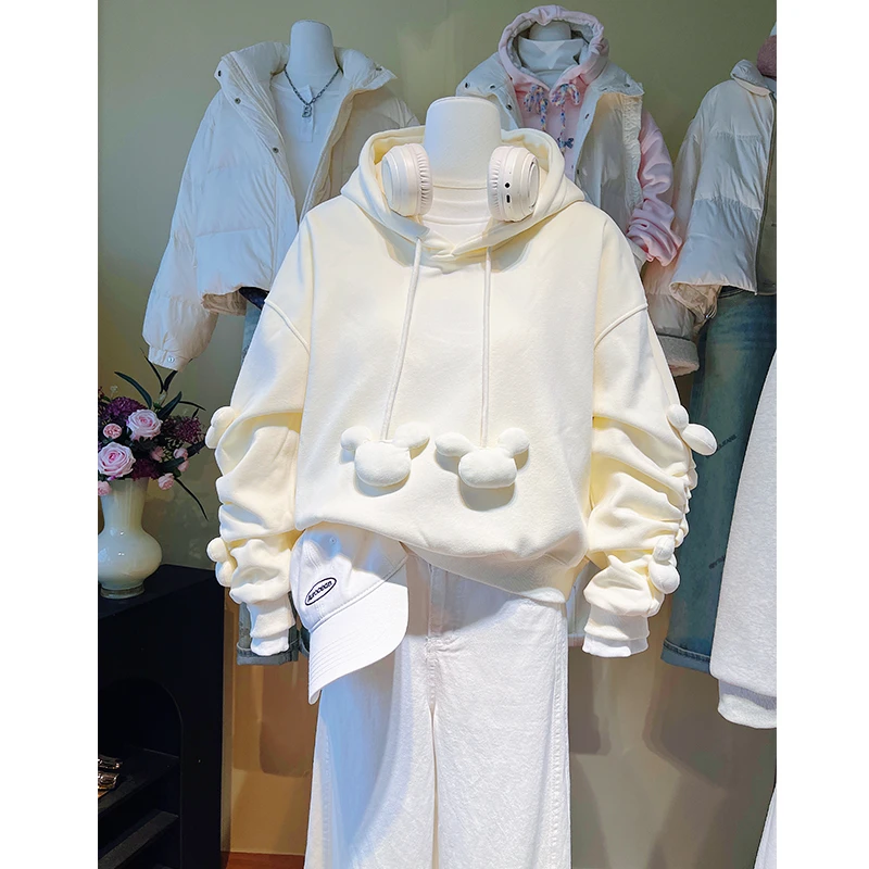 学院风爱心立体设计感连帽卫衣女秋冬洋气减龄小个子慵懒外套上衣