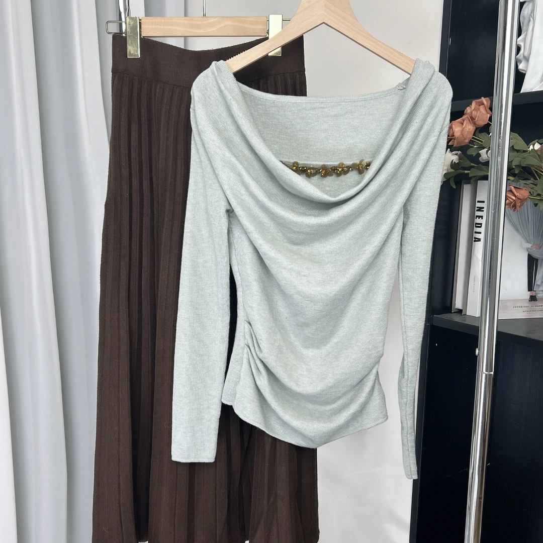 拉夏贝尔25春新款法式轻奢复古气质设计感上衣+半裙 12165 BCK