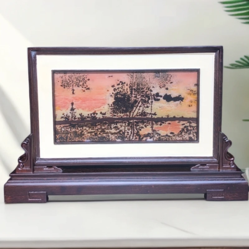 【石有画】广西国画石草花石奇石屏风摆件，规格cm：45×29×3.2