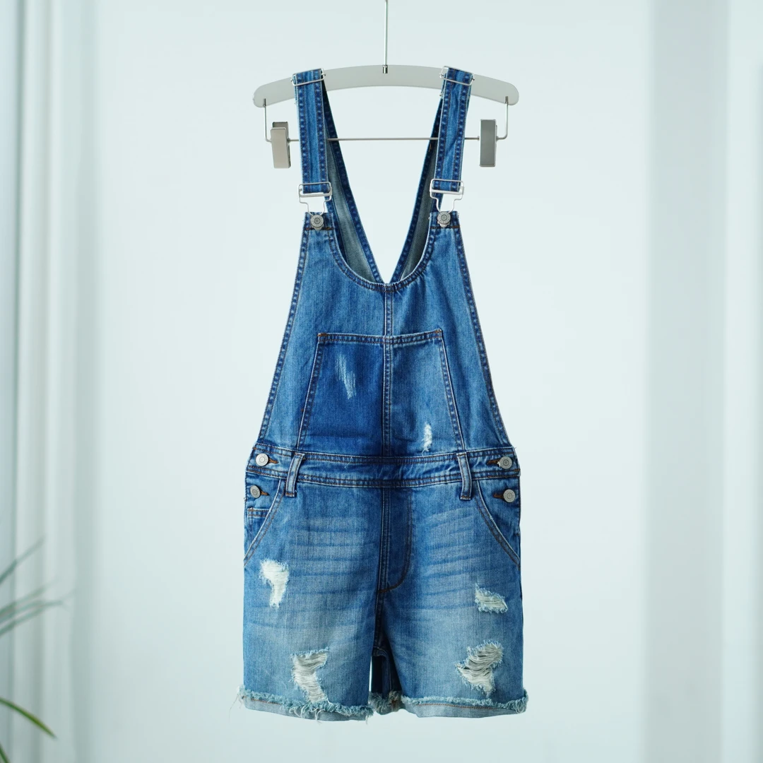 【德M】Y384 女装夏牛仔背带短裤中蓝色 莉推荐