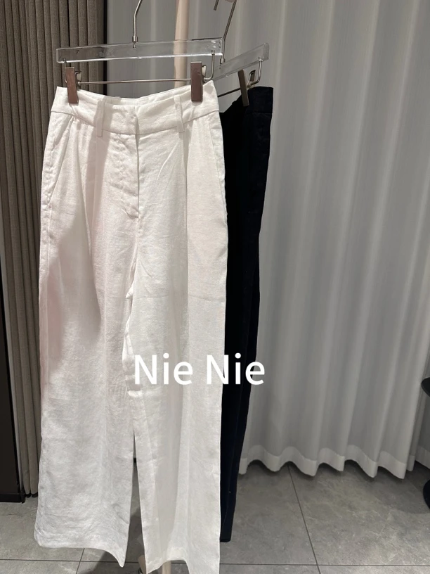 Nienie 天然亚麻直筒裤