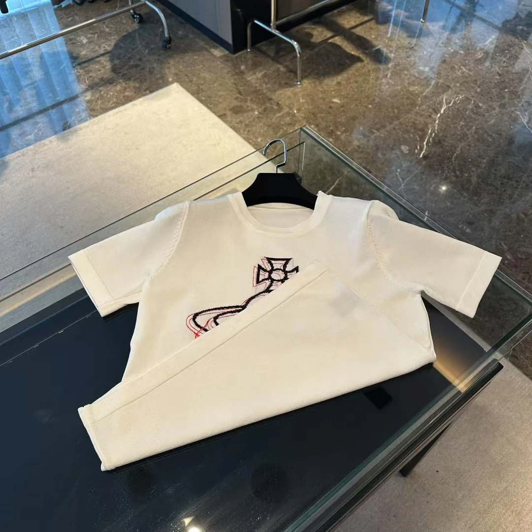 新款百搭刺绣修身短袖T恤