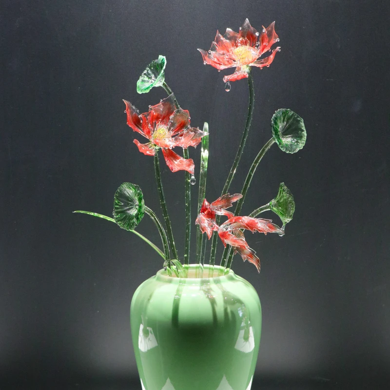 淄博琉璃荷花摆件新中式家居装饰客厅玄关餐桌工艺品乔迁礼物