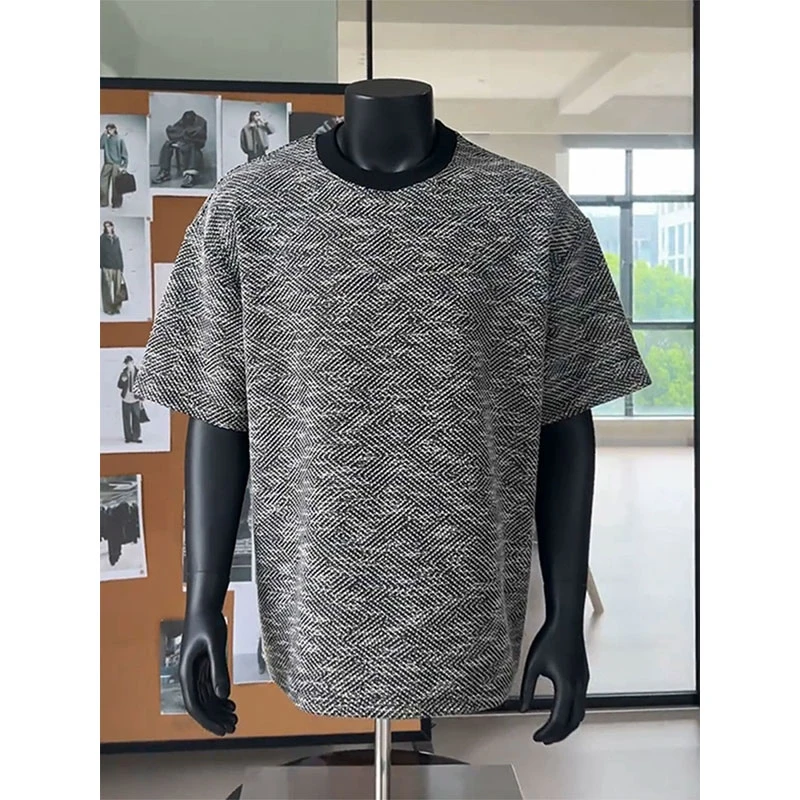 潮牌色织纹理重磅宽松T恤短袖男款夏季高级感痞帅设计感小众半袖