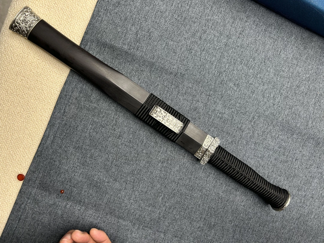 黑檀木白铜小汉剑刀剑未开刃