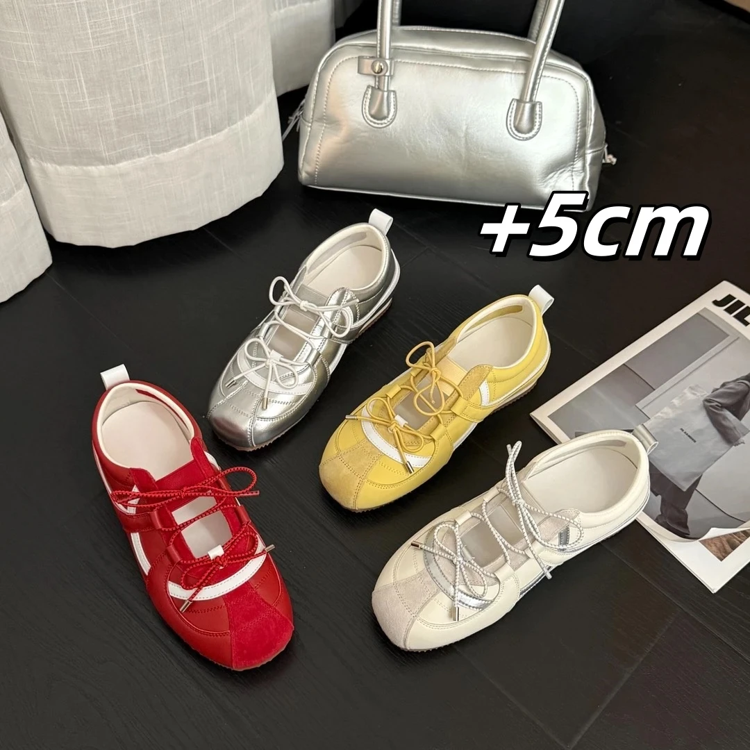 「KNN」内增高5cm甜妹德训鞋女2025新款韩版运动芭蕾风玛丽珍单鞋