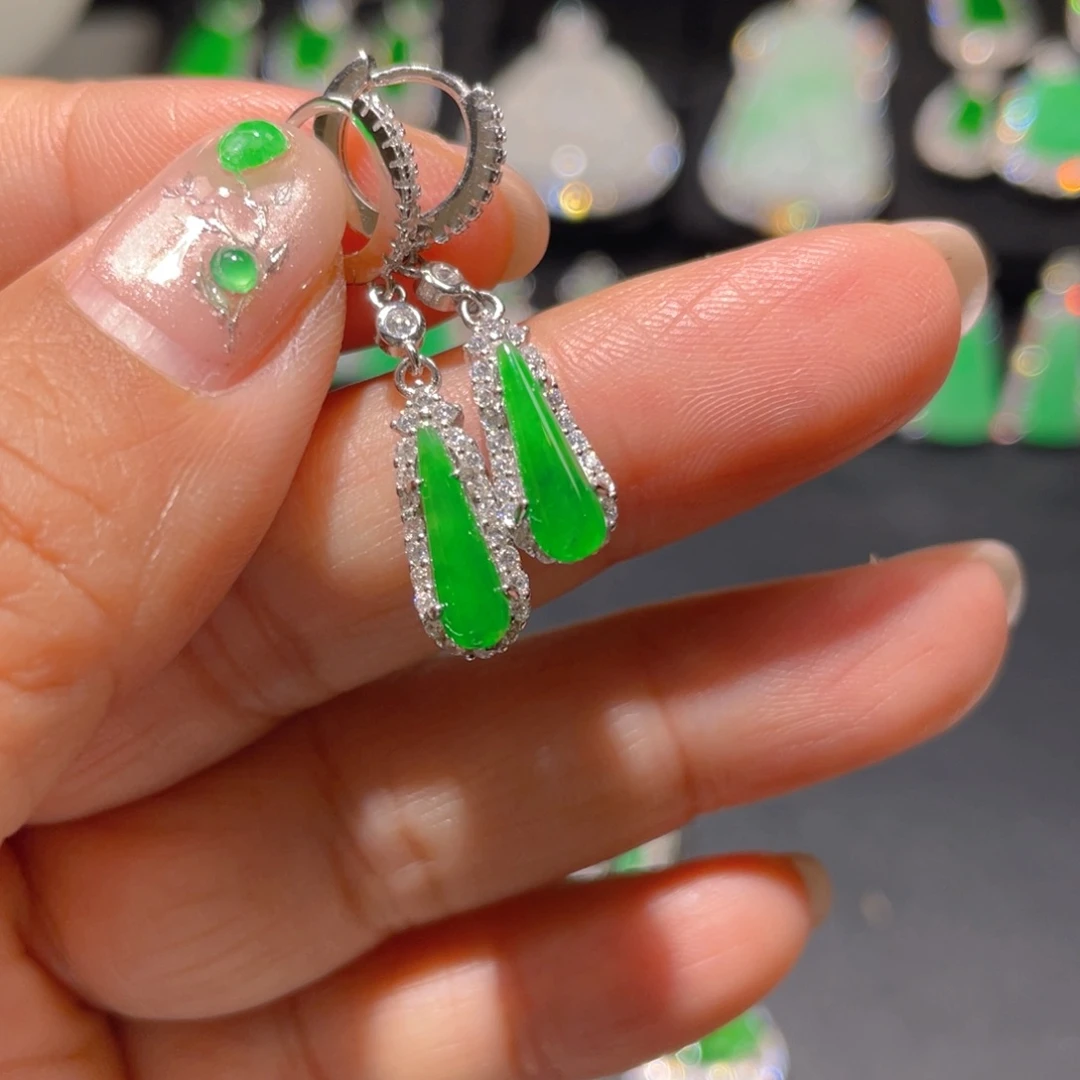 翡翠耳饰银S925镶嵌精品