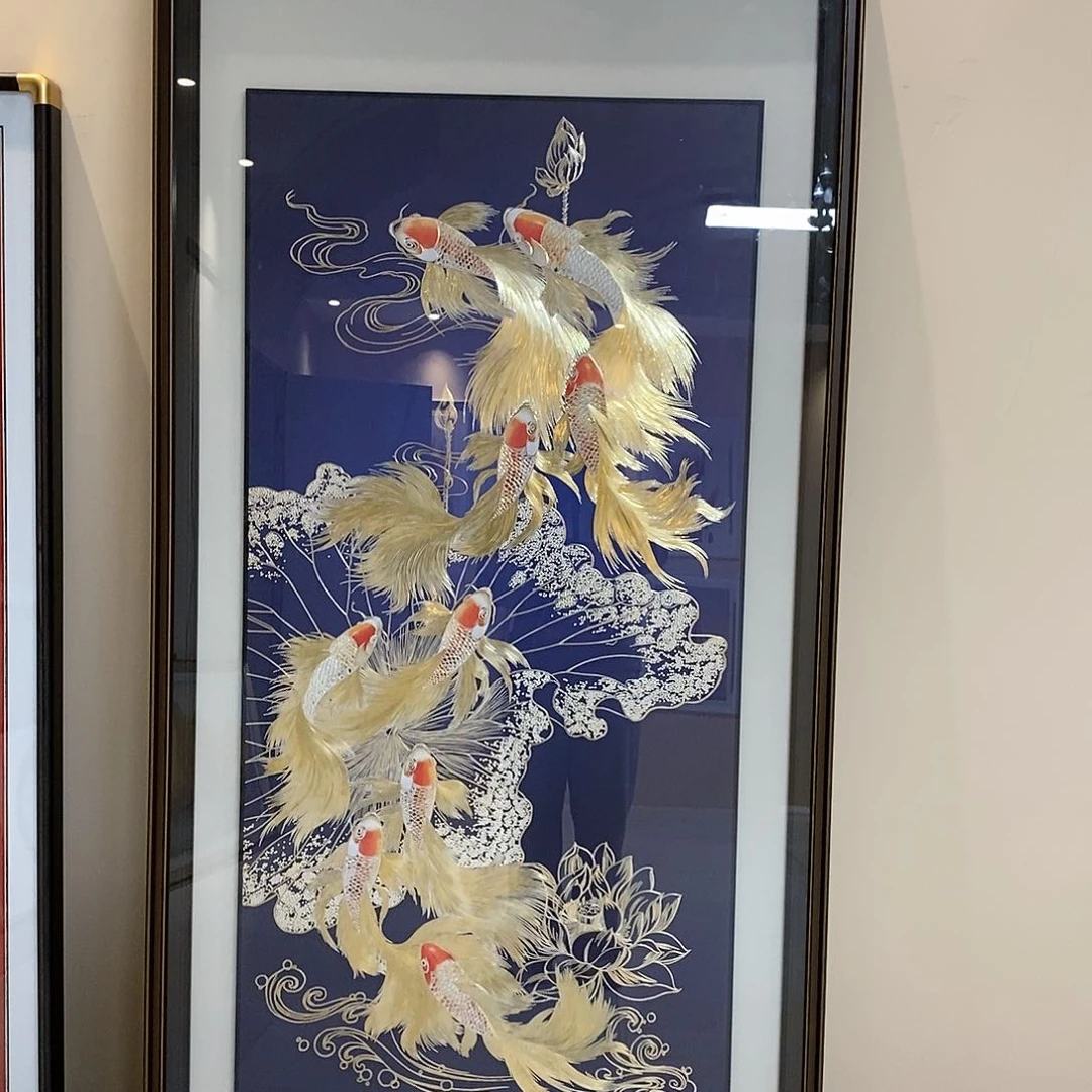 横款铜雕九鱼双框90×180包安装