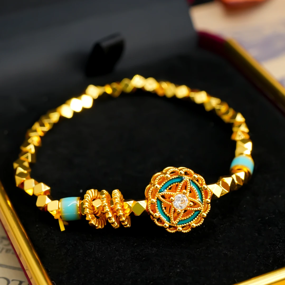 铜合金手链 【4446】LeLe 手链 珐琅镂空四芒星（主链：16cm弹力绳）