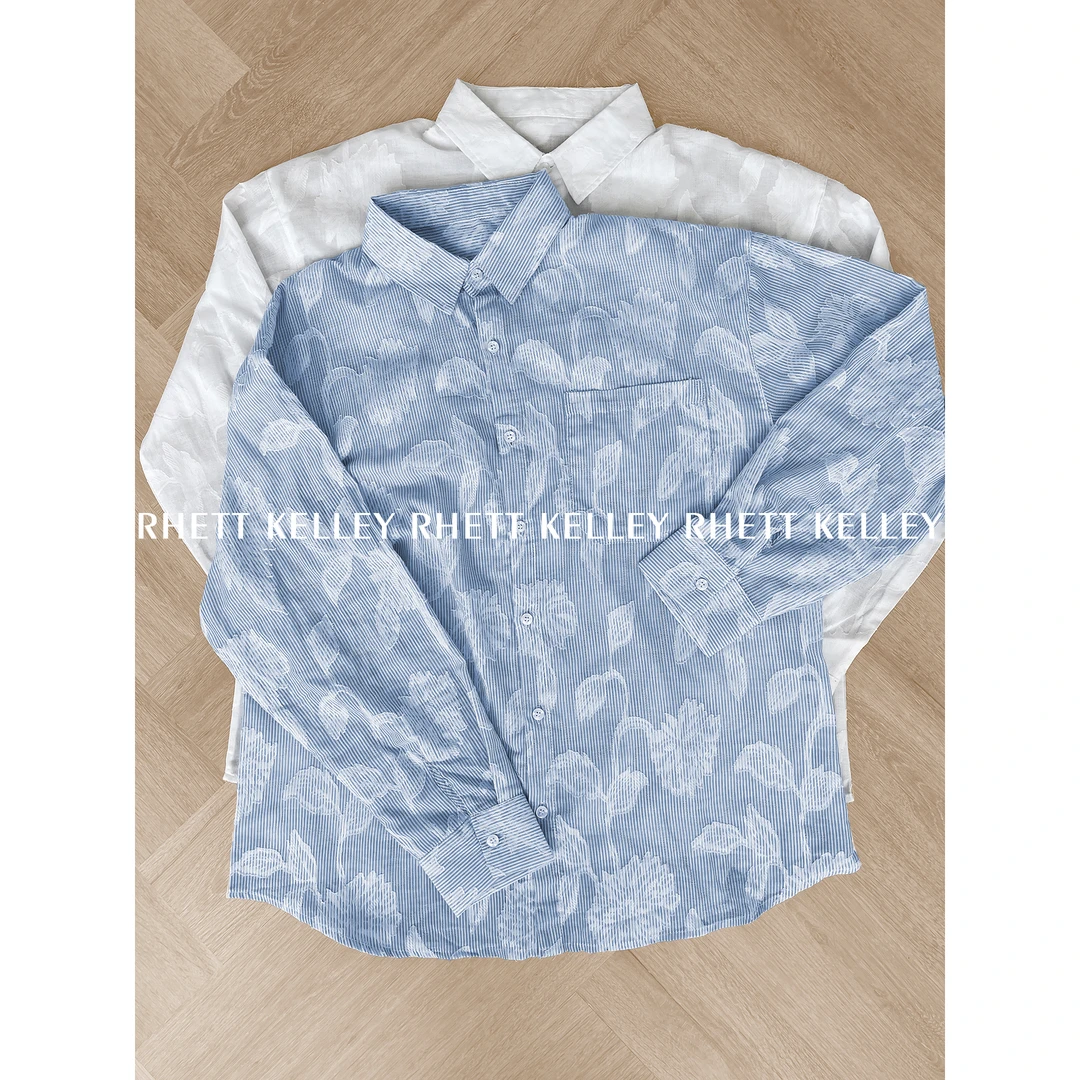 『纯棉时代 松弛轻薄』夏日休闲防晒长袖衬衣提花刺绣花卉肌理衬衫