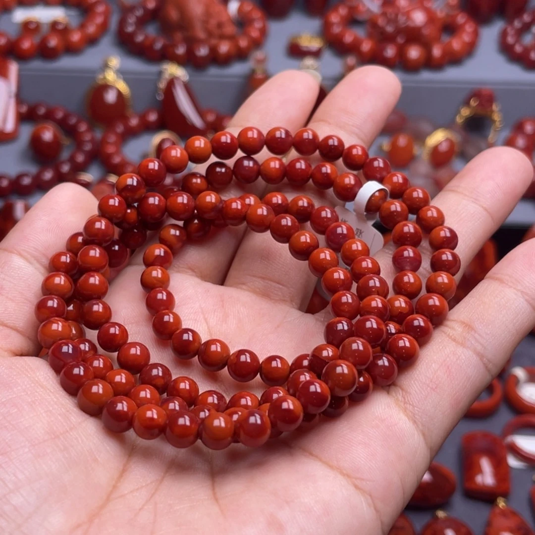 山****未镶嵌南红玛瑙珠宝奇石多圈6mm