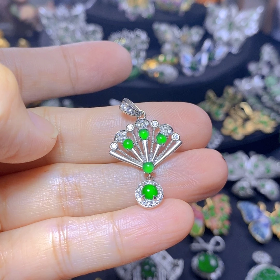 翡翠银S925镶嵌吊坠(不含链)天然