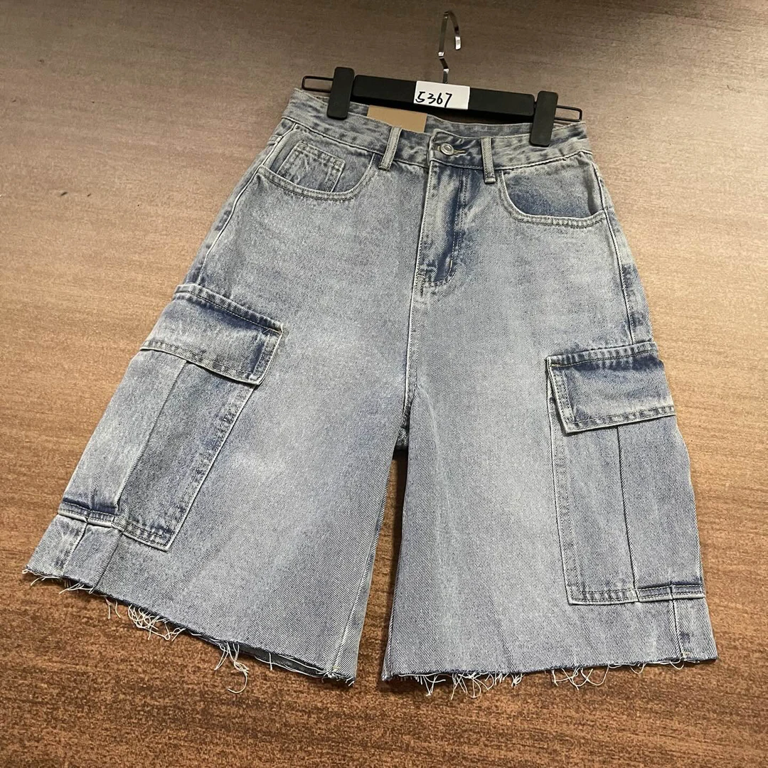 A4-5367 蓝色六七分美式个性超酷工装中裤 无弹（不换退）