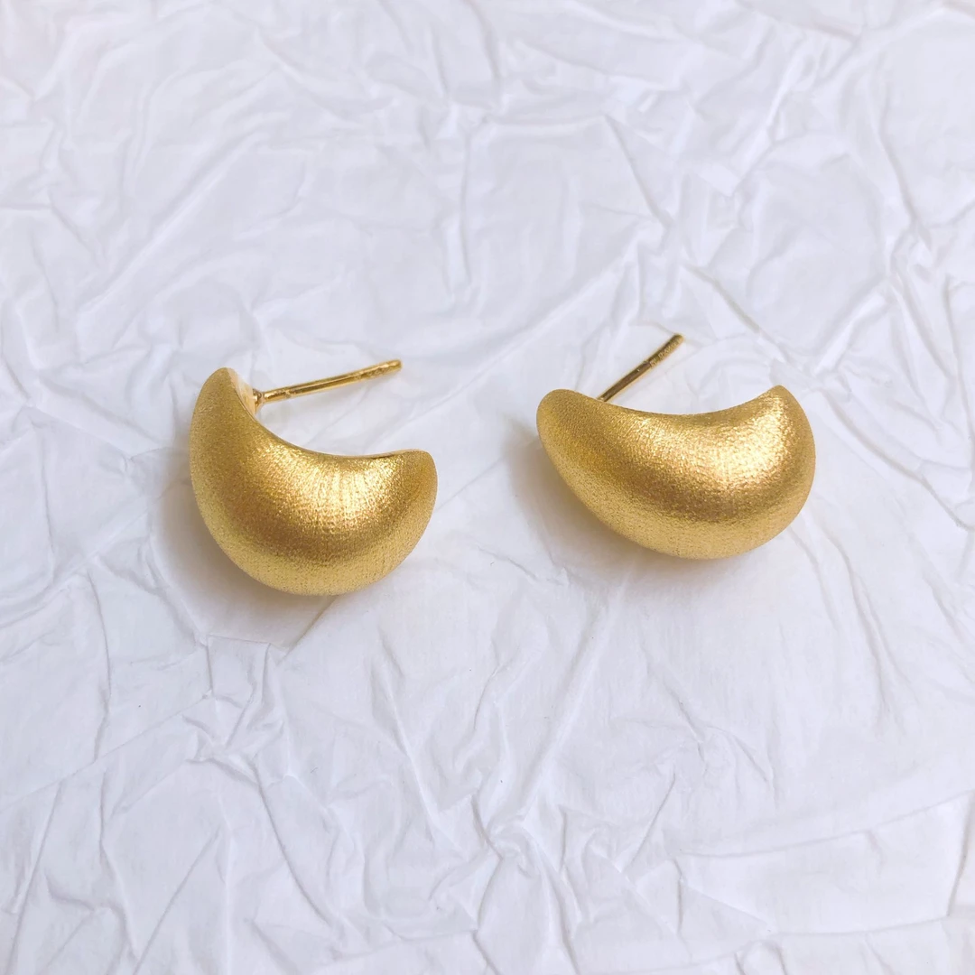 【月牙耳钉】足金999黄金5D无氰百搭时尚月牙耳钉