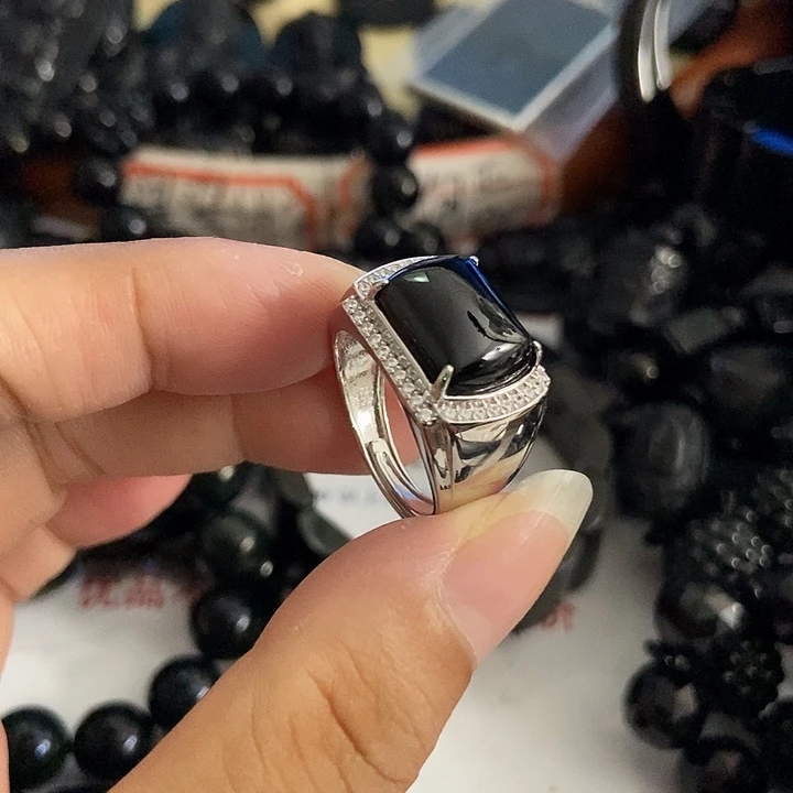 银S925镶嵌戒指翡翠墨翠