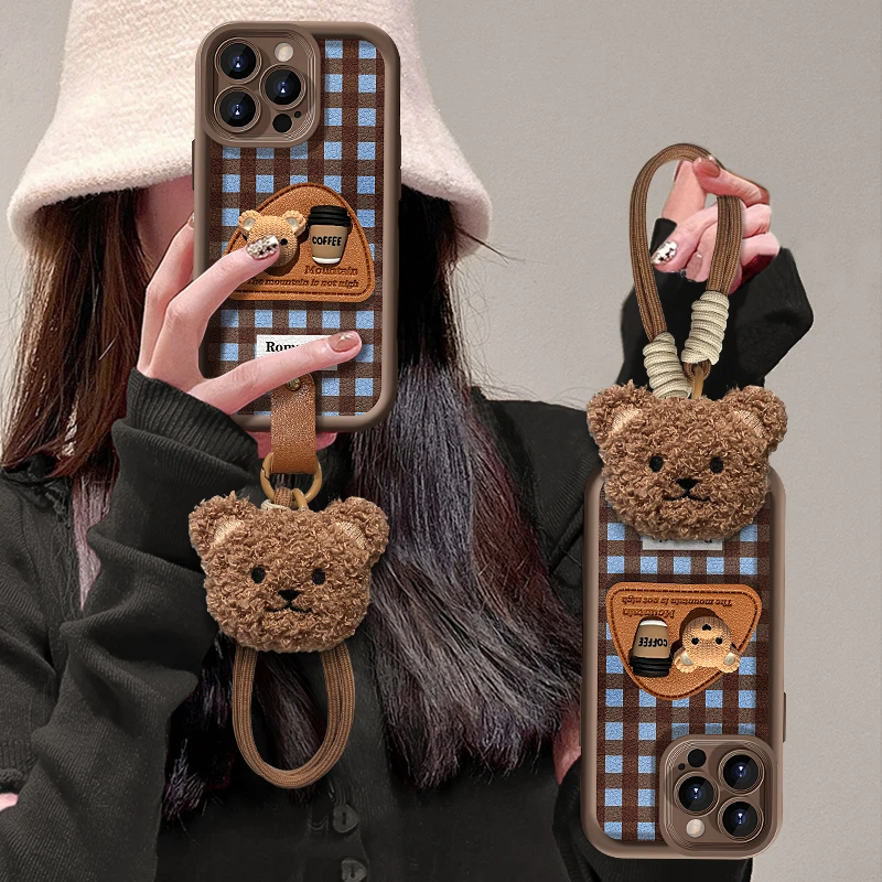 蓝底棕格子适用于oppo/vivo/华为/小米/苹果天眼皮纹防摔手机壳