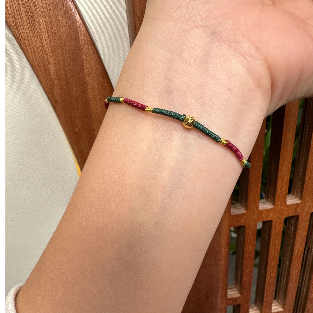 18K金珠手工编绳手绳可调节