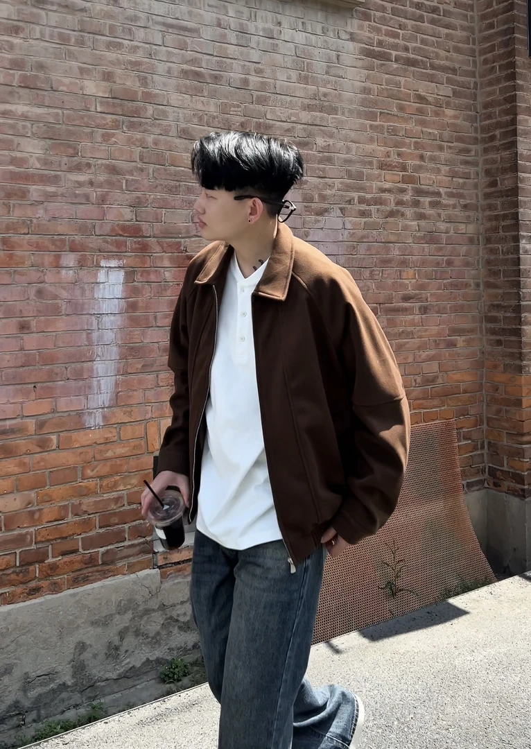 外套男秋季新款新贵老钱风轻奢短绒抗皱免熨立体裁剪短宽夹克