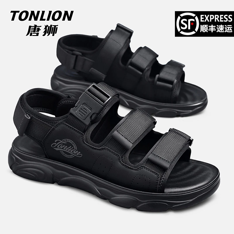 唐狮2025夏季新款凉鞋男外穿休闲魔术贴拖鞋软底潮流运动沙滩鞋