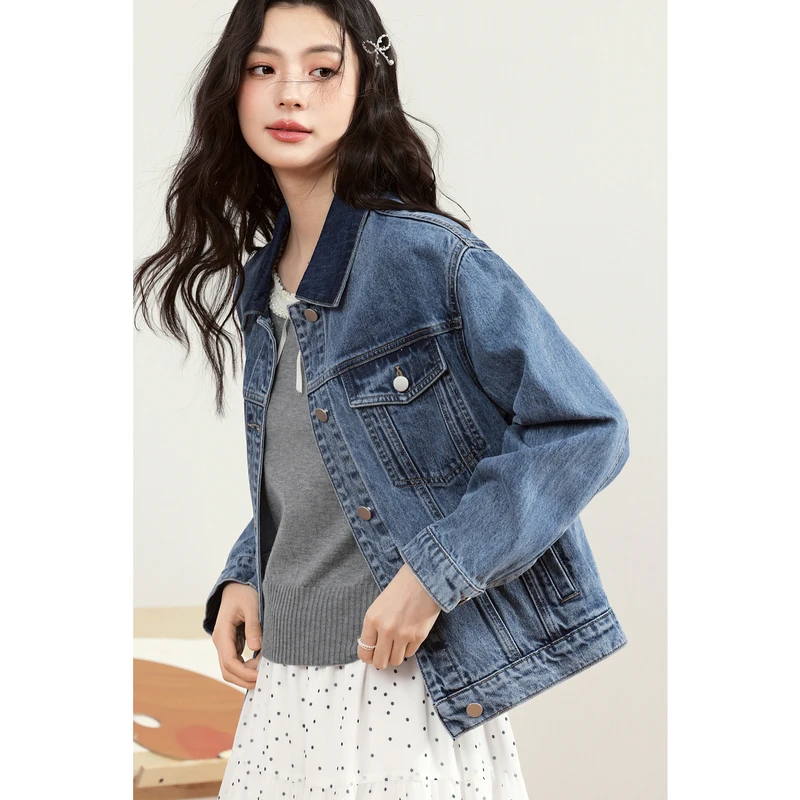 诗凡黎复古短款牛仔外套2025年春新款气质休闲宽松夹克7G2210051