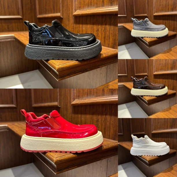 秋冬增高休闲鞋素面时尚厚底皮面单棉轻便软底男款潮鞋