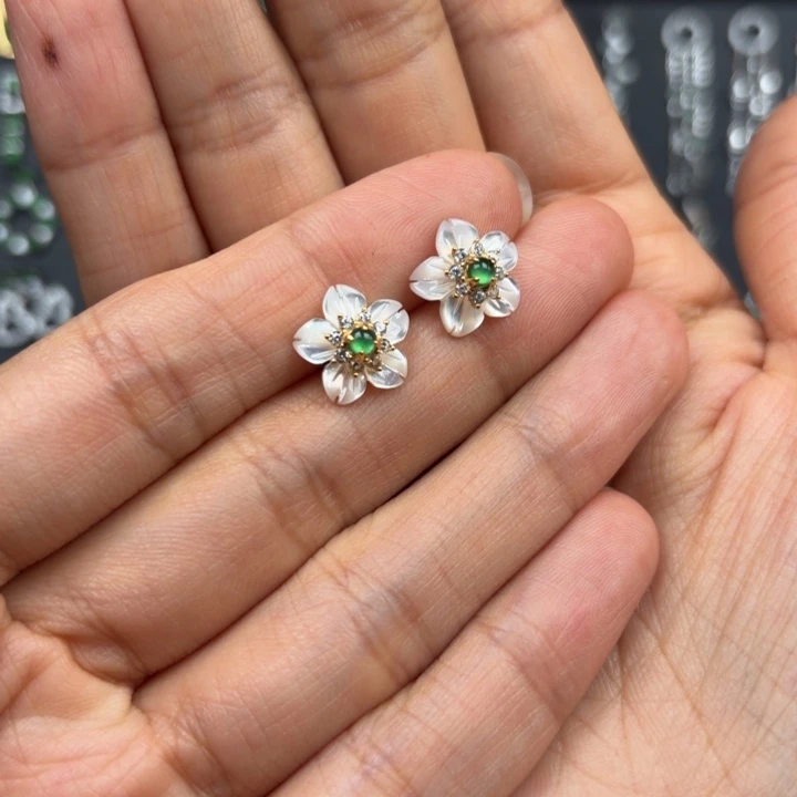 翡翠银S925镶嵌耳饰