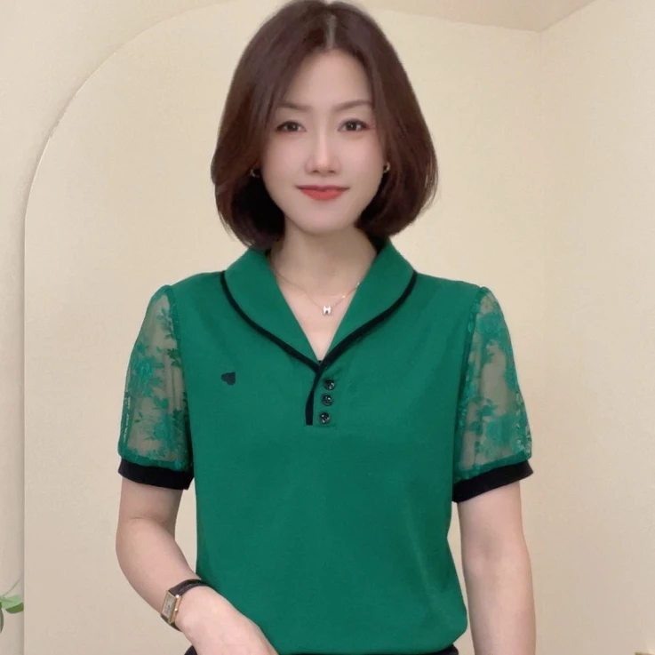 89780夏季新款蕾丝短袖气质休闲女士显瘦百搭时尚洋气打底T恤