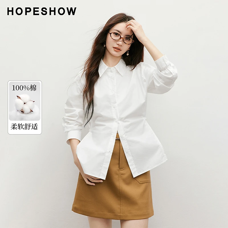 红袖2025春季新款女装 微落肩单排扣一手长两穿白衬衫90125060301