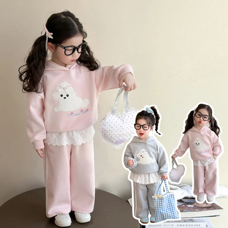 女童套装春秋季2025新款儿童洋气连帽卫衣女宝秋装休闲可爱两件套
