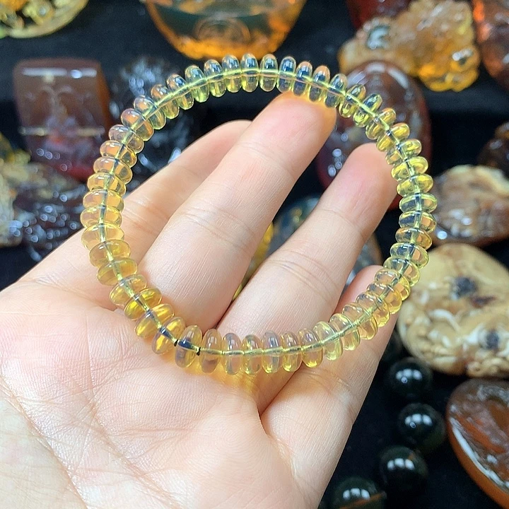 琥珀未镶嵌手串蓝珀算盘珠手串尺寸卡8*