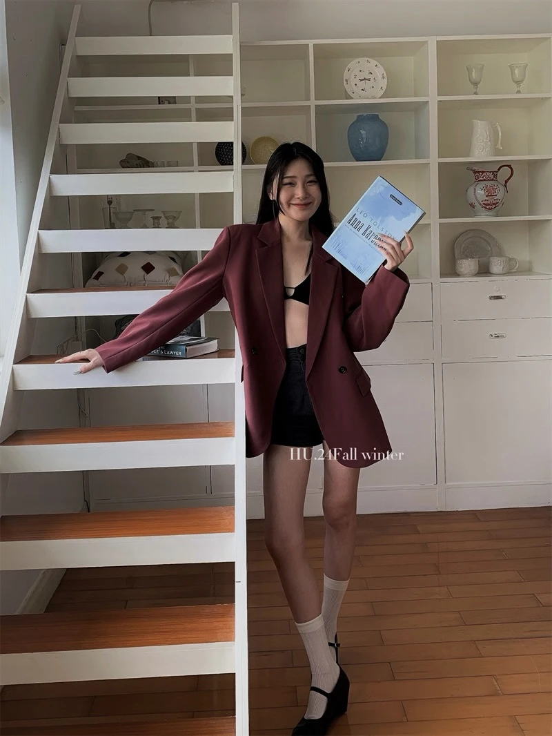 欧美风极简主义垫肩阔板宽松气质百搭女士西装外套