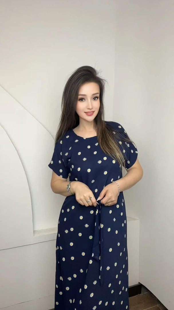 K520中长款碎花印花夏季短袖连衣裙时尚法式气质显瘦日常