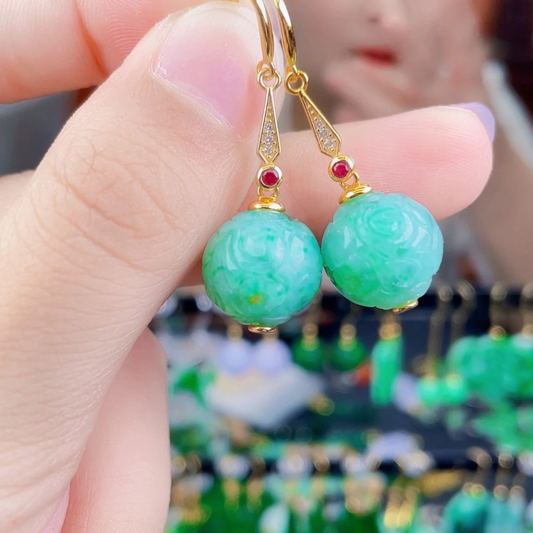 翡翠银S925镶嵌耳饰饰品