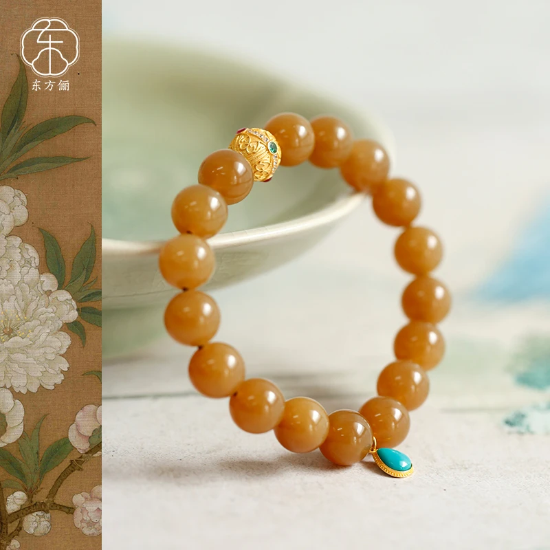 东方俪DOFUNLY【褐屿听】和田玉隔珠18K金美拉德设计款手串TYSC心许