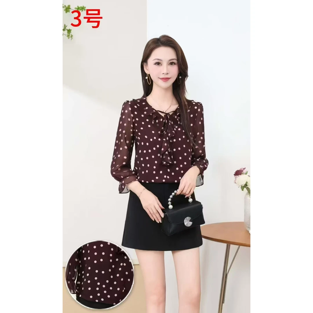 2512宽松型荷叶边时尚绑带中老年女装针织衫圆领肯豆风长袖气质