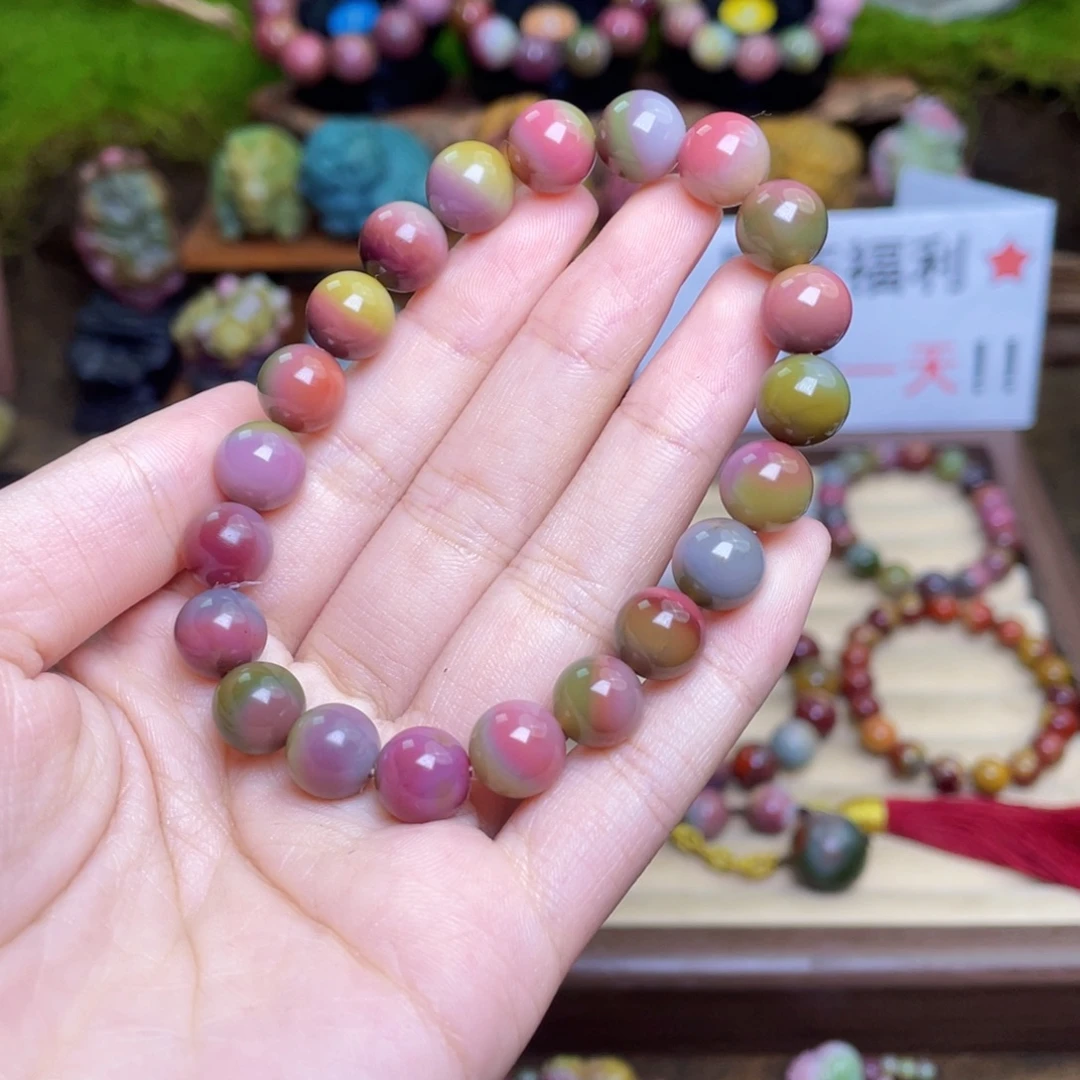 你***了玛瑙/玉髓未镶嵌珠宝半成品盐源玛瑙炫彩串